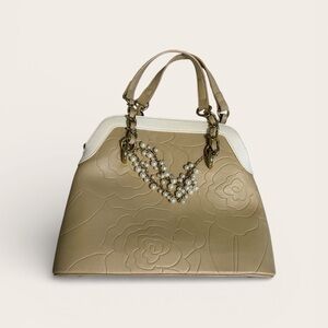 Charming Charlie Beige Floral Embossed Satchel